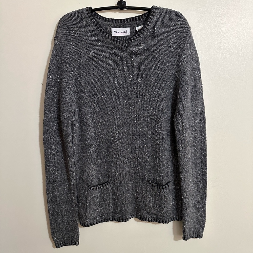 Vintage Dark Gray W/Black Stitching Wool Blend Knit Sweater, Size M